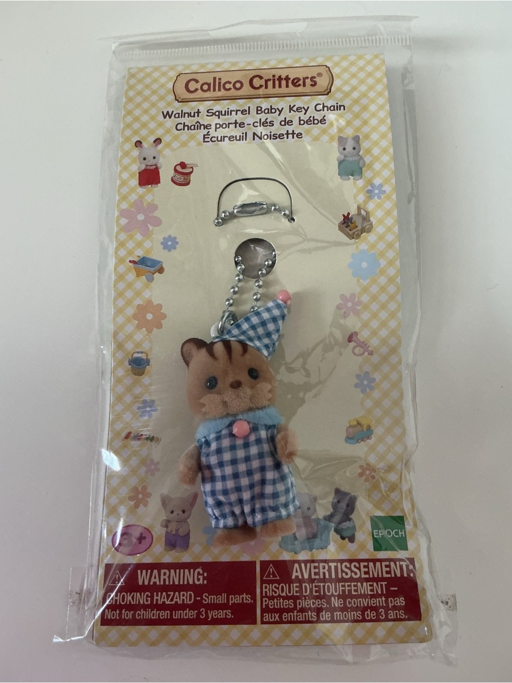 Calico Critters Blue Plaid Walnut Squirrel Baby Key Chain
